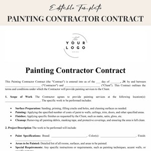 Painting Contractor Contract Template - Professional Painting Agreement - Customizable Painter Contract Editable Word & PDF Instant Download