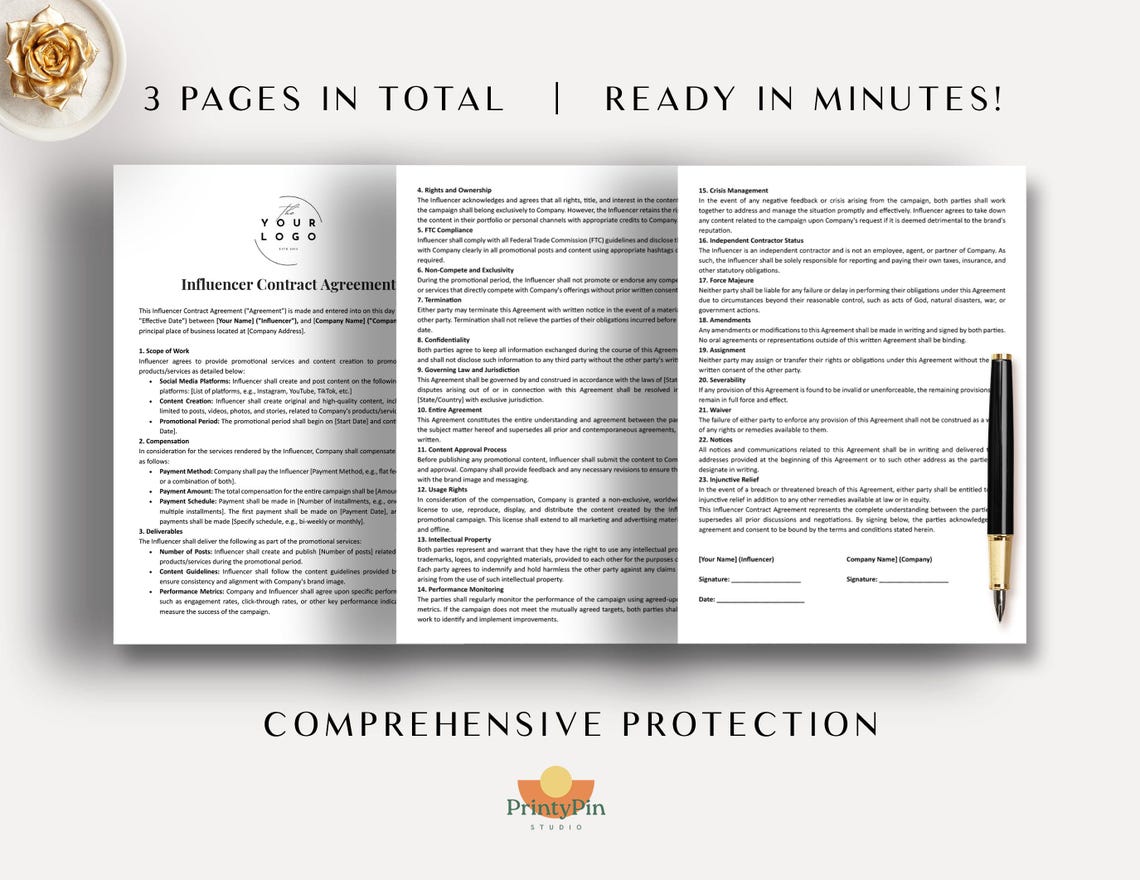 Influencer Contract Template Word Social Media Influencer Contract