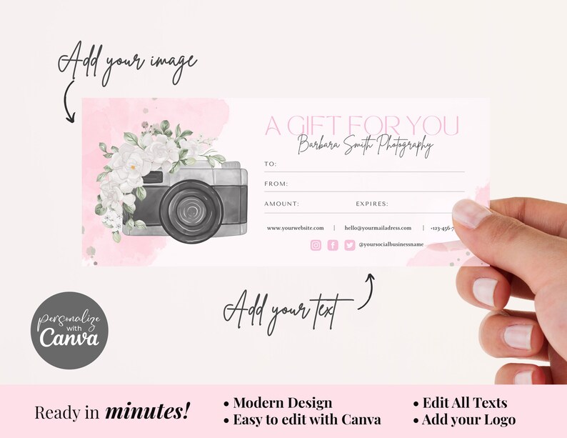 Photography Gift Certificate Template, Editable Gift Card, Gift Voucher ...