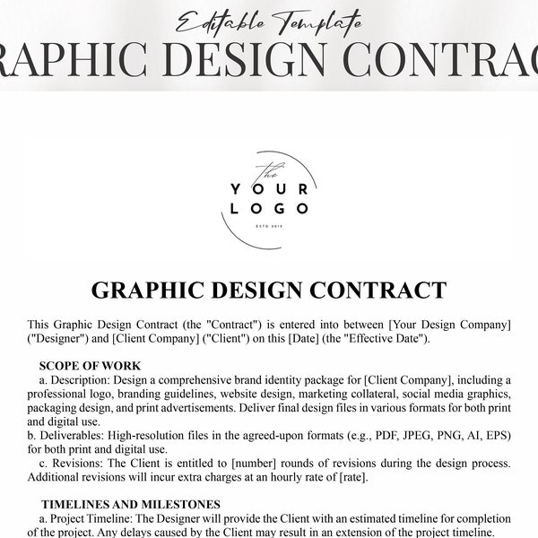 Freelance Graphic Designer Client Contract Template - Professional Graphic Design Agreement - Creative Graphic Agreement - Brand Contract
