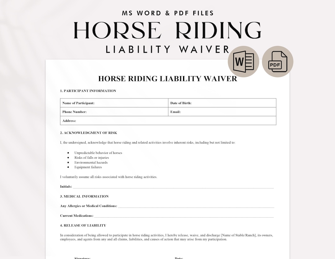 Horse Riding Liability Waiver Template Equine Waiver PDF Horse Rental Horse Riding Liability Waiver Template Equine Waiver PDF Horse Rental