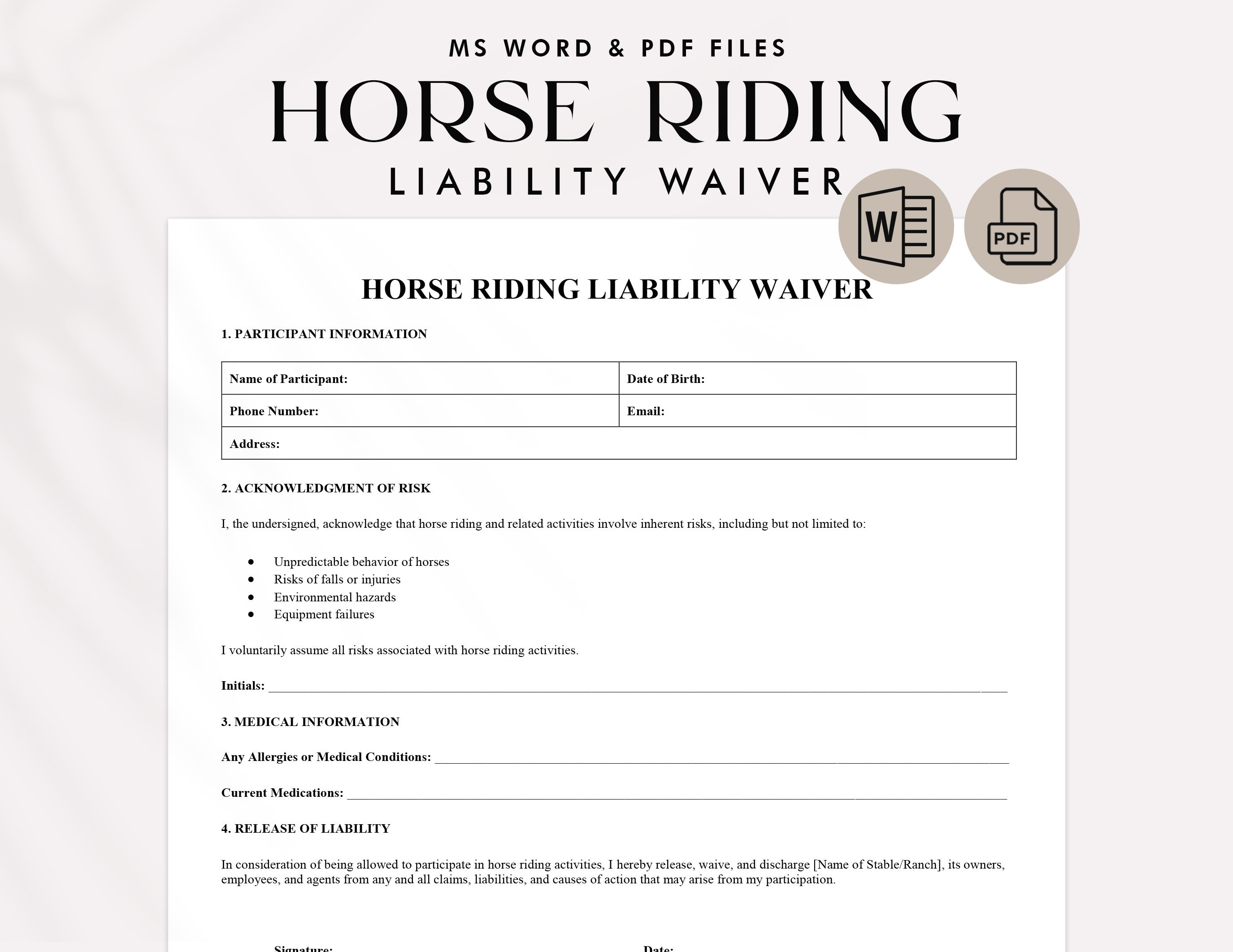 horse riding liability waiver template | equine waiver pdf | horse