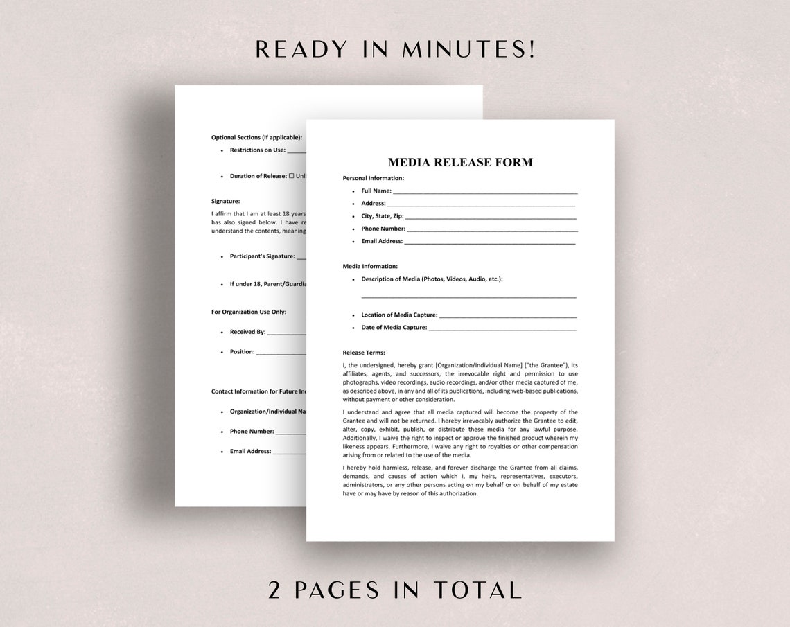Media Form Singer Media Release Form Template Word & PDF - Printable General Consent Form ...