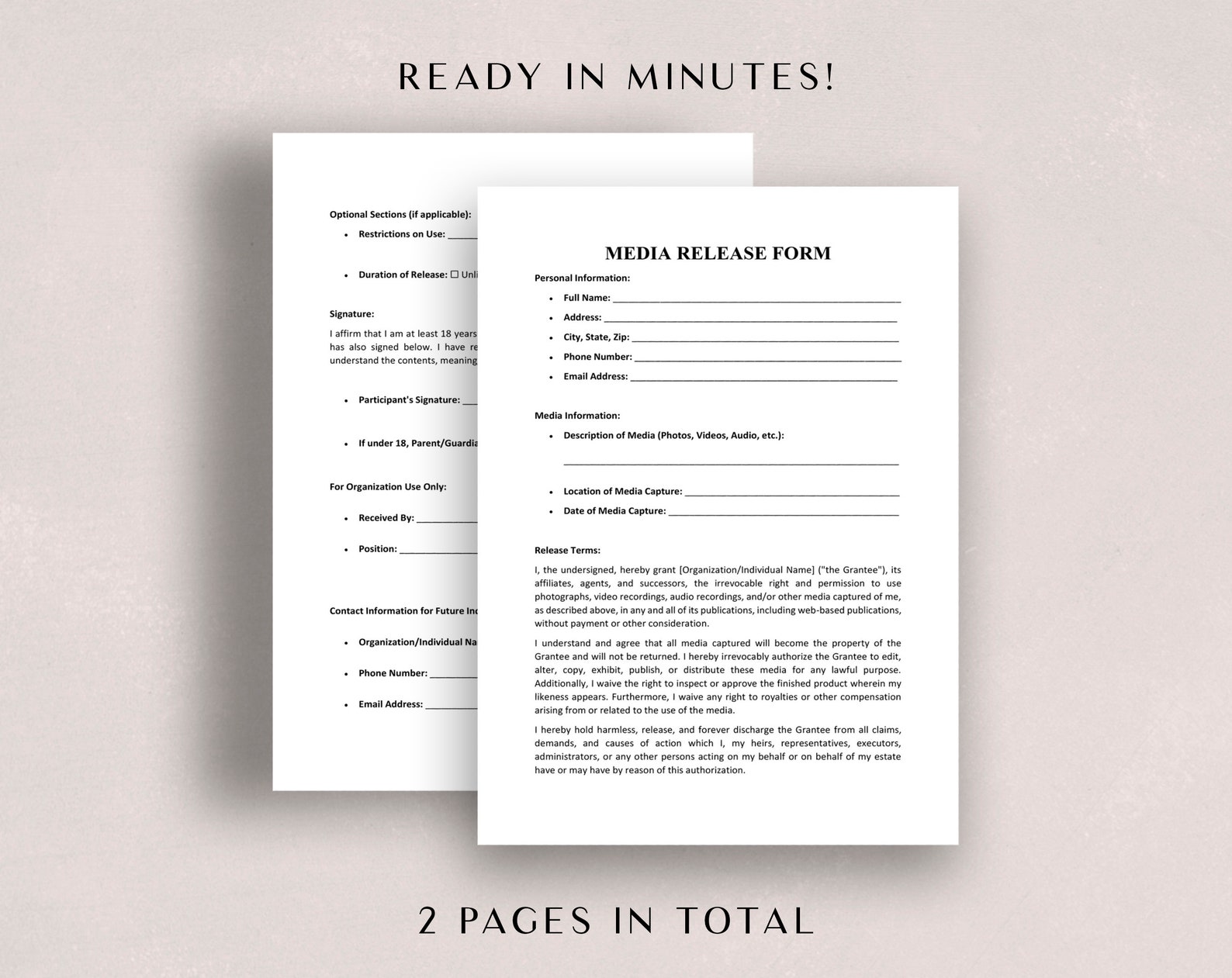 Media Release Form Template Word & PDF - Printable General Consent Form ...