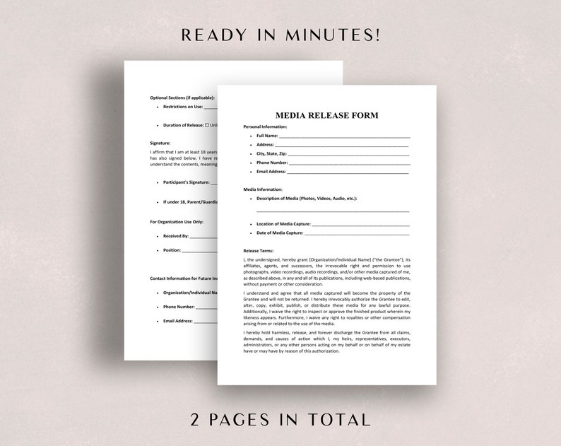 Media Release Form Template Word & PDF - Printable General Consent Form ...