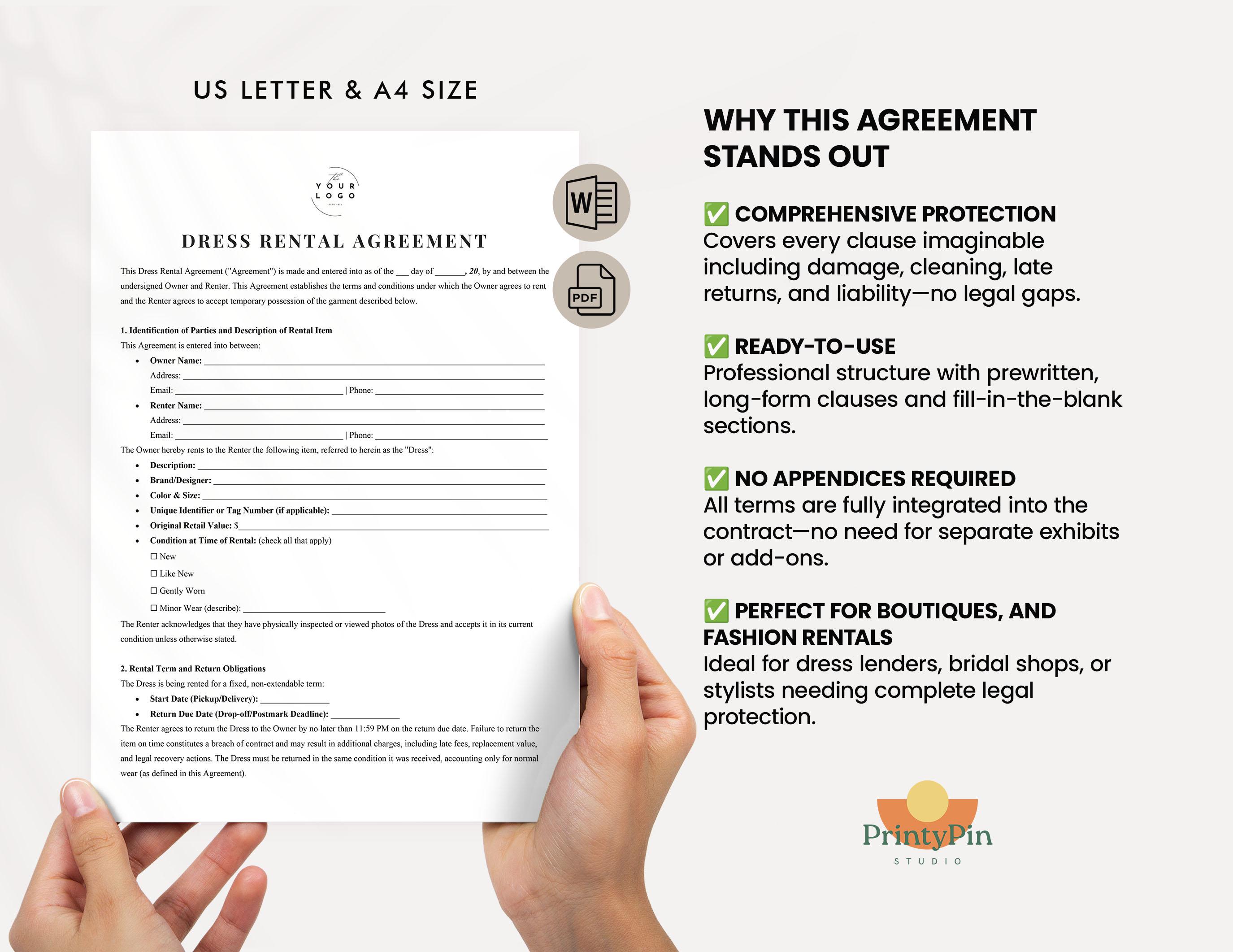 prom dress rental agreement Dress Rental Agreement Template | Ultra-detailed PDF & Word Form | Clothing Lease  Contract | Boutique Dress Rental Form | Instant Download