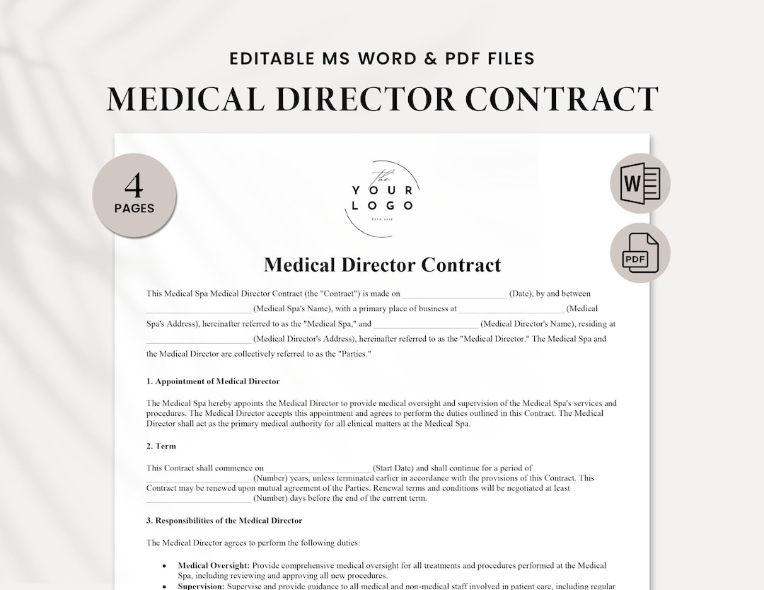 Medical Director Contract Template Editable & Professional Medical