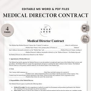 Medical Director Contract Template | Editable & Professional Medical Spa Medical Director Agreement PDF | Instant Download
