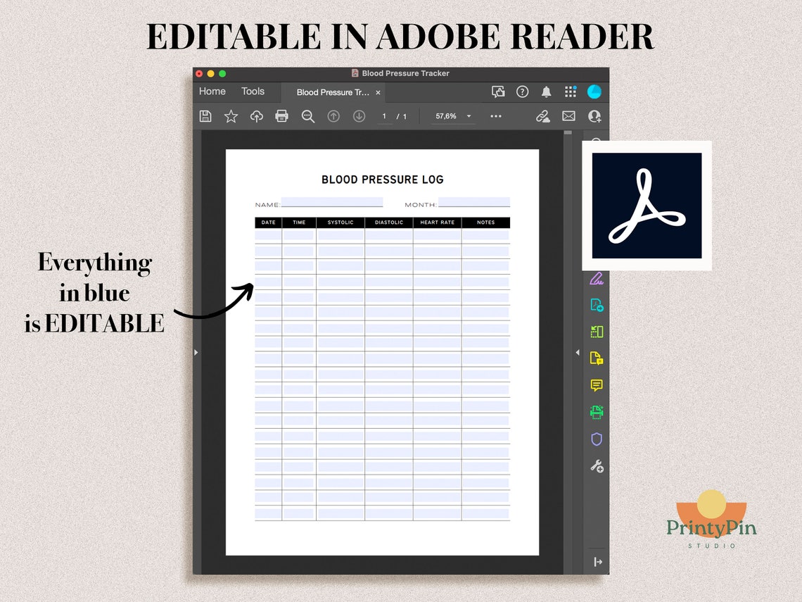 Blood Pressure Log Editable Printable - Blood Pressure Tracker ...