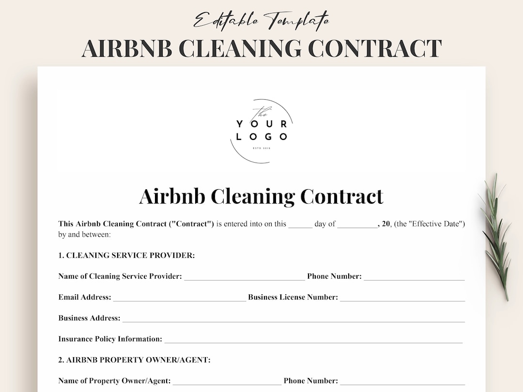 Airbnb Cleaning Contract Template PDF & Word Professional Airbnb Airbnb Cleaning Contract Template PDF & Word Professional Airbnb