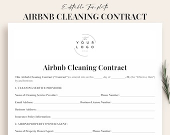 Modello di contratto di pulizia Airbnb PDF e Word - Modulo di contratto di servizio di pulizia professionale Airbnb - Proprietari di immobili - Download immediato