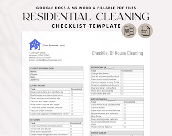 Residential House Cleaning Checklist | Editable in PDF, Google Docs & Microsoft Word | Professional Cleaning Service Tool | Add Your LOGO