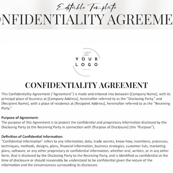 Professional Confidentiality Agreement Template Word & PDF | Protect Your Business with Secure and Customizable Legal Document | Privacy