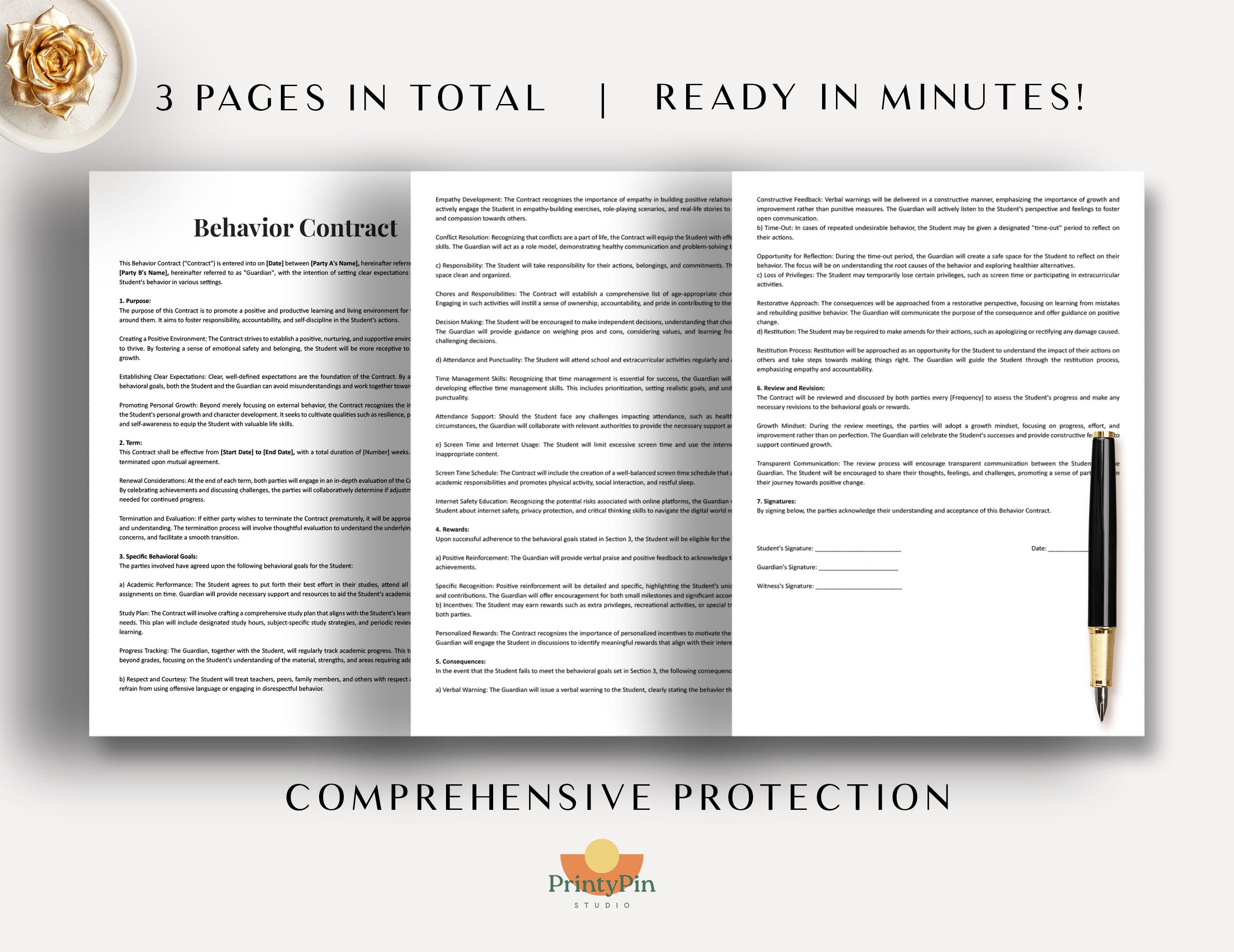 Behavior Contract Template for Students - Behavioral Contract PDF ...