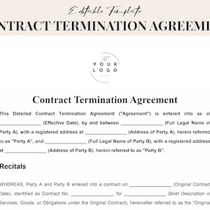 Editable Contract Termination Agreement Template Word & PDF - Comprehensive Document, Instant Download for Businesses and Individuals