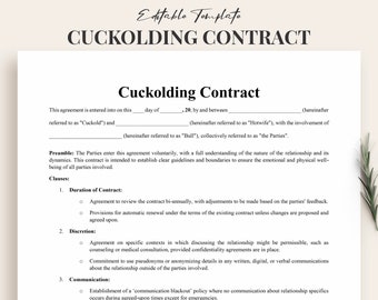 Cuckolding Contract Template PDF - Cuckold Agreement with Detailed Clauses and Customizable - Instant Download Word Document
