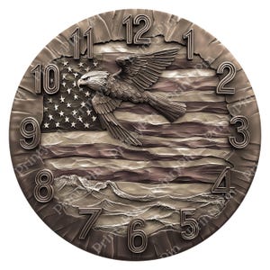 3D Illusion Eagle Clock Design - Laser Ready PNG Digital File for Engraving - Perfect for Wood, Slate, Acrylic Projects - Instant Download