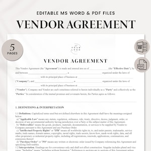 Vendor Agreement Template Word / PDF - Customizable Business Contract - Instant Download for Small Business Owners & Entrepreneurs