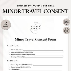 Formulario de consentimiento para viajes de menores, formulario de consentimiento para viajes de niños, formulario de autorización para viajes de menores, consentimiento del tutor, consentimiento de los padres para viajes de menores