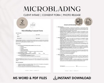 Modello modulo di consenso per microblading PDF - Assunzione clienti personalizzabili, Moduli di contratto per saloni di bellezza, Trucco permanente - Download digitale WORD