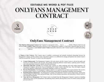 OnlyFans Management Contract Template | Content Creator Agreement | Fully Customizable & Detailed Contract for Influencers