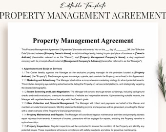 Property Management Agreement Template Word & PDF - Customizable Property Management Contract for Property Owners and Managers