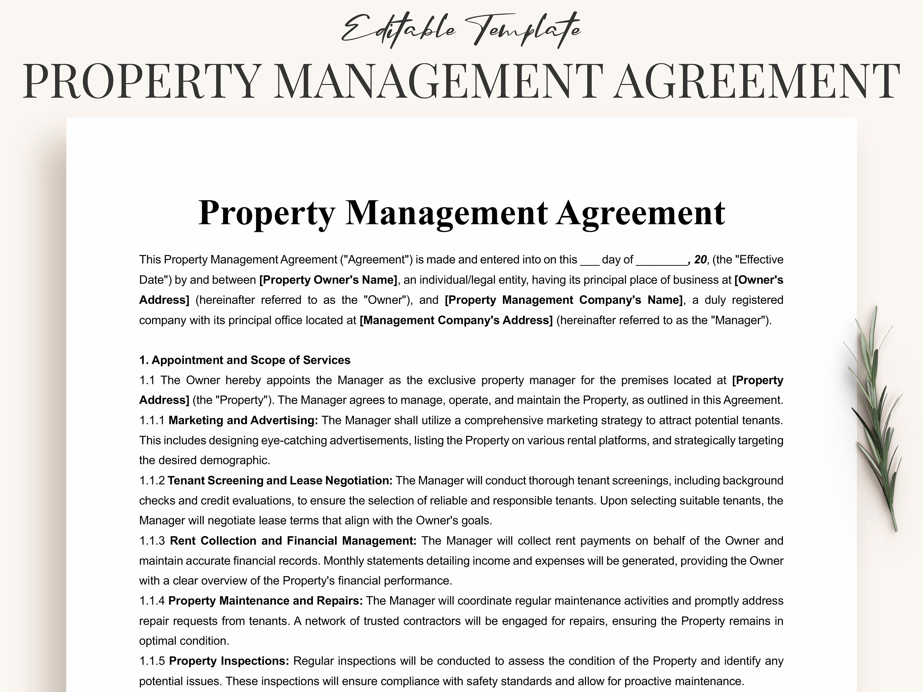 Property Management Agreement Template Word & PDF - Customizable ...