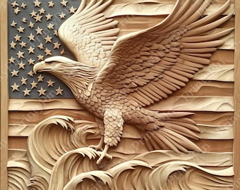 Amerikansk örn 3D-illusion | Lasergraveringsfil för USA-flaggan | Glowforge-klar PNG | Patriotisk laserskärningsdesign | xTool Lightburn-kompatibel