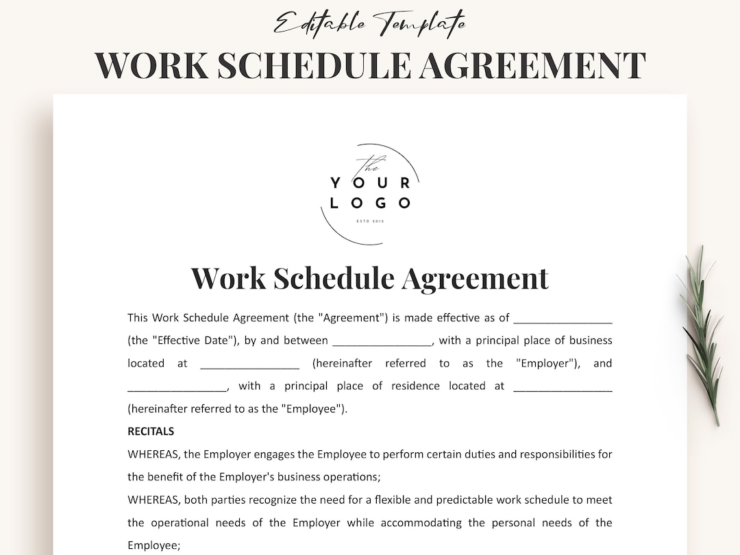 Work Schedule Agreement Template Editable MS Word PDF Formats Work Schedule Agreement Template Editable MS Word PDF Formats