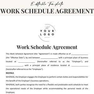 Work Schedule Agreement Template Editable MS Word PDF Formats Work Schedule Agreement Template Editable MS Word PDF Formats