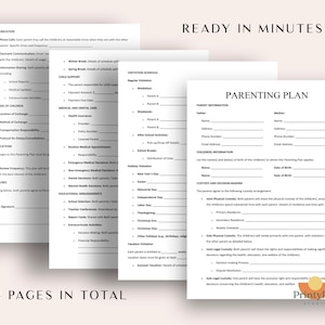 Parenting Plan Template | Editable Child Custody Agreement PDF & Word ...