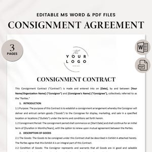Professional Consignment Contract Template | Detailed Agreement for Artisans, Retailers & Creators | Instant Download