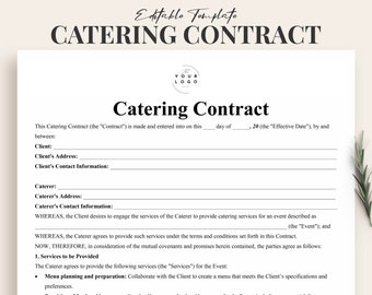 Catering Contract Template - Food Service Provider Agreement PDF - Editable Event Catering Agreement -Professional Catering Service Contract