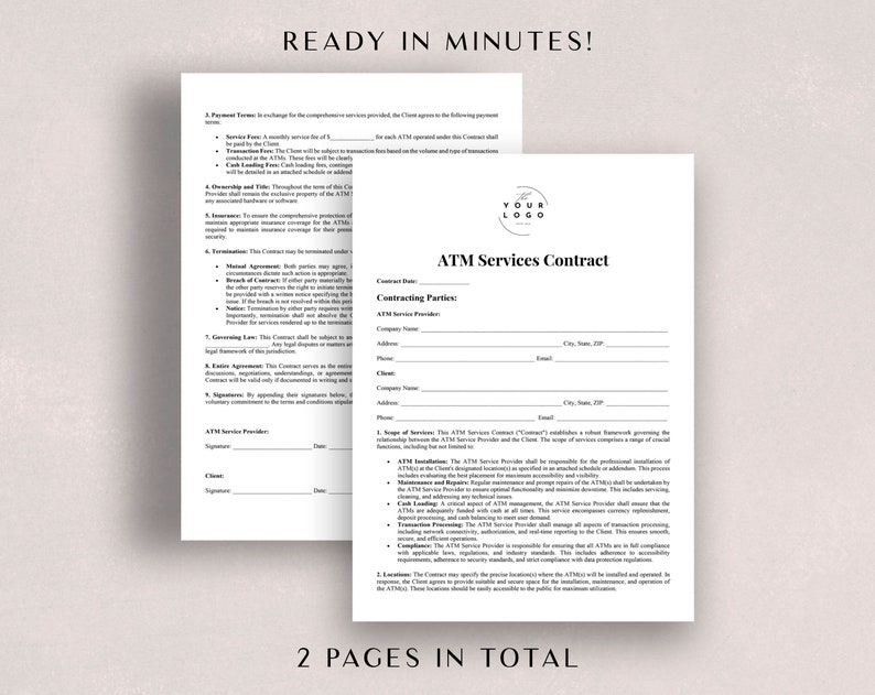 Professional ATM Contract Template Word & PDF - Printable ATM Services ...