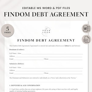 Findom Debt Contract Template - Comprehensive Findom Debt Agreement - Professional Agreement for Financial Domination Relationships PDF