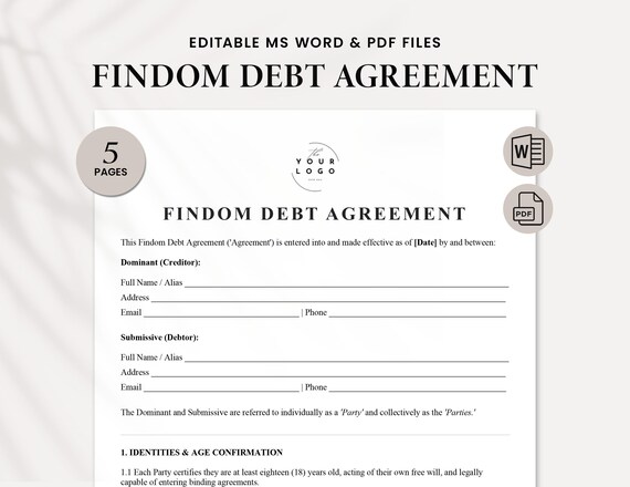 Findom Debt Contract Template - Comprehensive Findom Debt Agreement - Professional Agreement for Financial Domination Relationships PDF