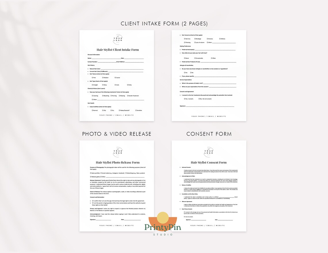Hair Stylist Client Intake Form, Photo Release & Consent Template ...