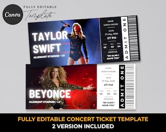 Editable Concert Ticket Template, Printable Event Ticket, Custom Concert Ticket Invitation, Concert Ticket Digital Download Gift Idea