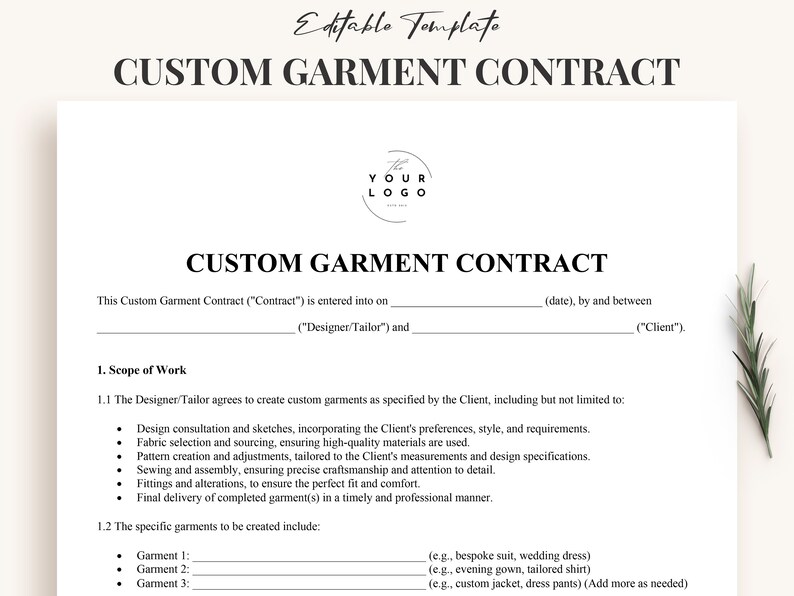 Pullover Contract Custom Garment Contract Template | Editable Tailor-made Clothing ...