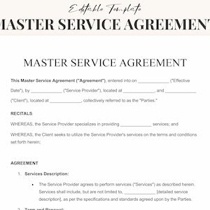 Master Service Agreement Template - Instant Download, Editable PDF & Word, Business Contract, Professional Services