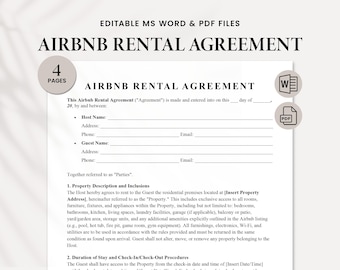 Professional Airbnb Rental Agreement Template | Airbnb Rental Agreement Form | Fully Editable Airbnb Rental Contract PDF, Word, Google Docs
