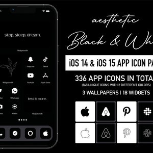 Black and White icons App, Aesthetic App icons Pack for IOS 14 l IOS 15 l Wallpaper l Widget l Thin Lines App icons Pack l Transparent icons