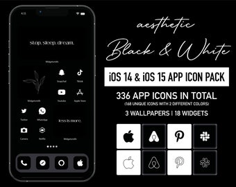 Black and White icons App, Aesthetic App icons Pack for IOS 14 l IOS 15 l Wallpaper l Widget l Thin Lines App icons Pack l Transparent icons