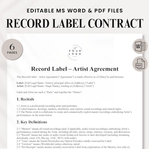 Komplette Plattenlabel-Vertragsvorlage - Exklusivrechte, Lizenzgebühren, Marketing und mehr | Rechtliches für Künstler und Label