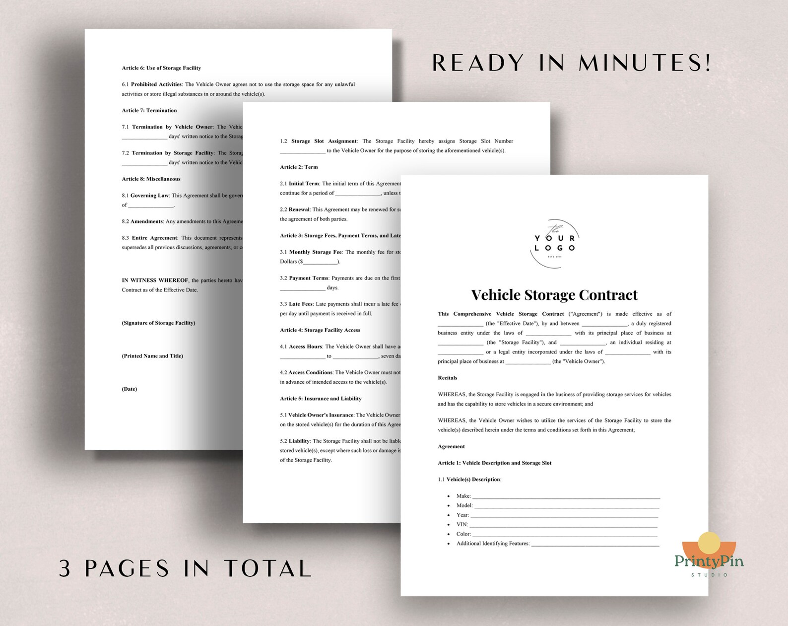 Vehicle Storage Contract Template - Secure & Customizable Agreement ...