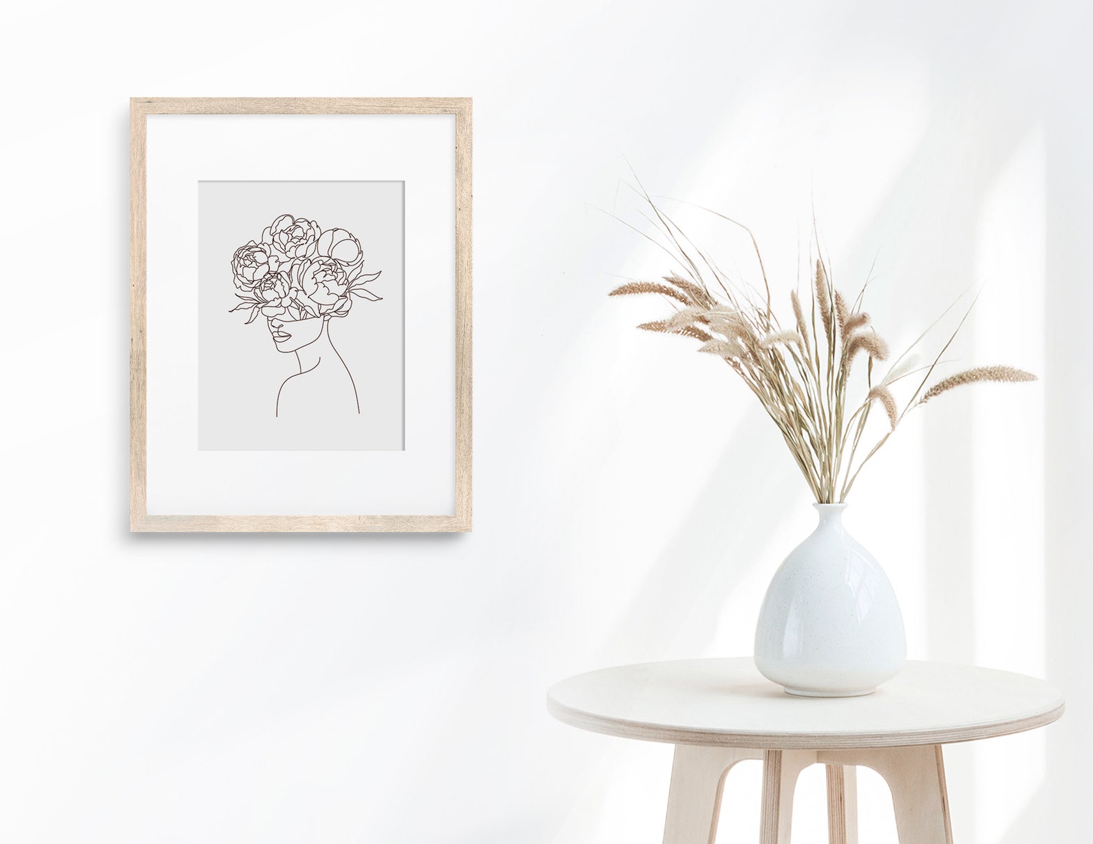 Floral Woman Line Art Print, Minimalist Wall Art, Line Art Print,female ...