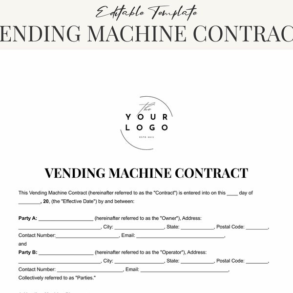 Professional Vending Machine Contract Template - Fully Customizable - Instant Download