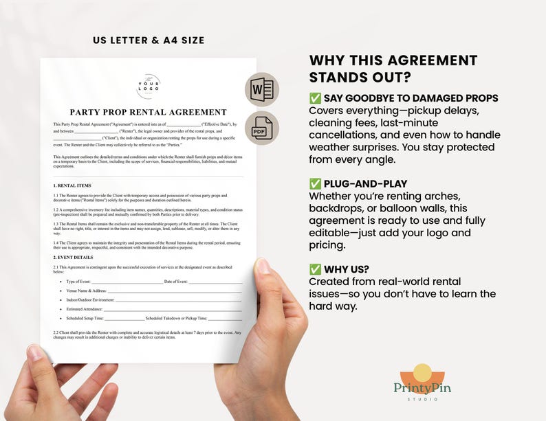 Prop Contract Party Prop Rental Agreement Template | Event Decor Contract PDF & Word ...