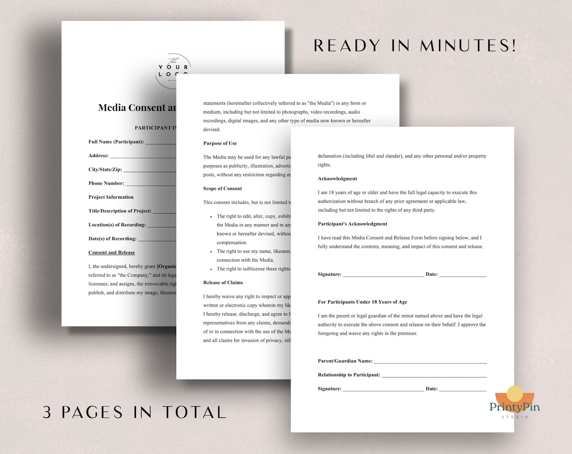 Media Consent Form Template Detailed Release Agreement for