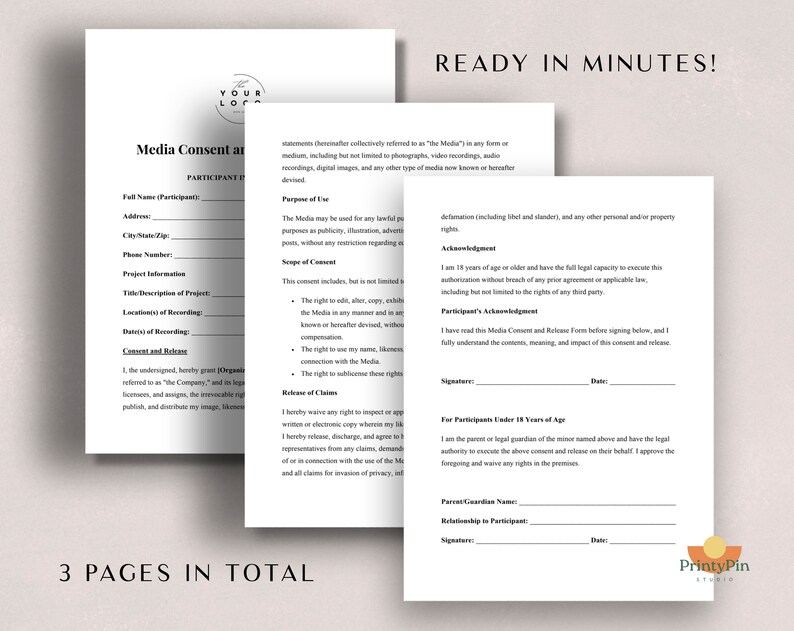 Media Consent Form Template - Detailed Release Agreement for ...